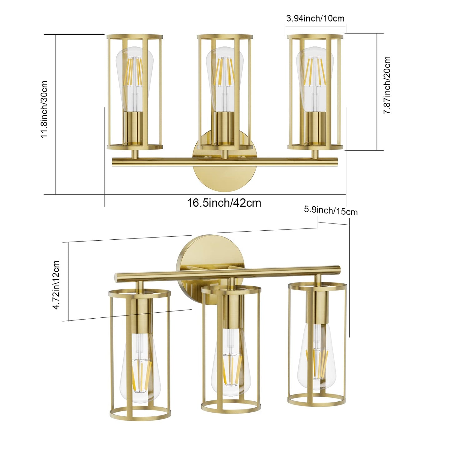 Gold 3-Light Farmhouse Bathroom Wall Fixture