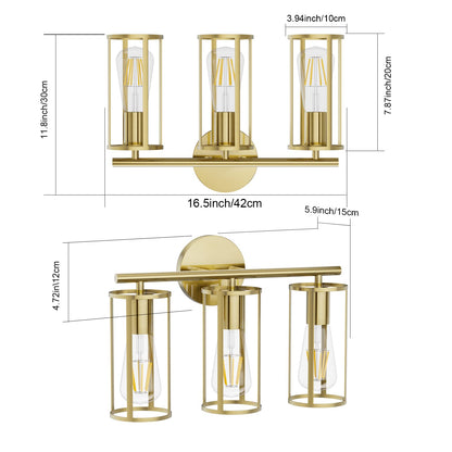 Gold 3-Light Farmhouse Bathroom Wall Fixture