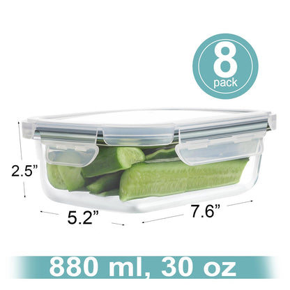 HOMBERKING 30oz Glass Meal Prep Containers - 8 Pack