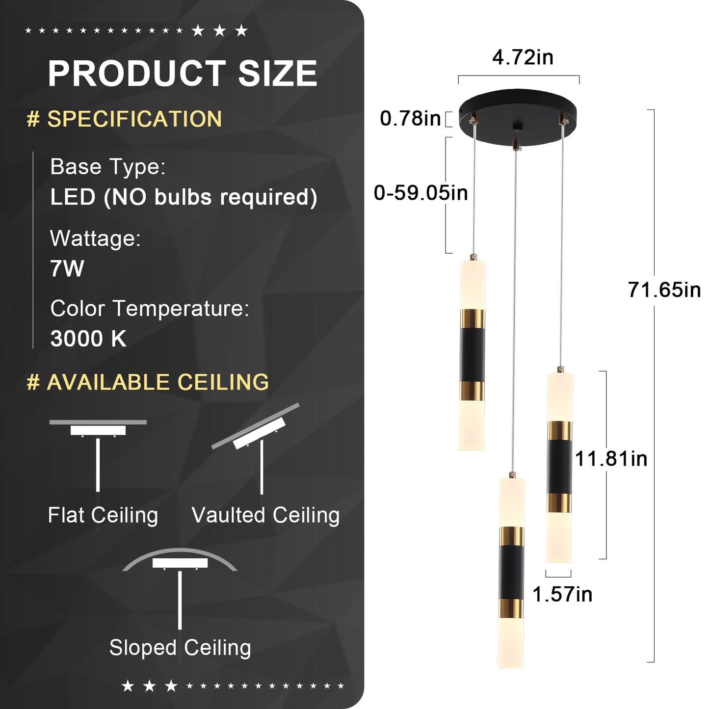3-Light LED Pendant Lights for Kitchen Island