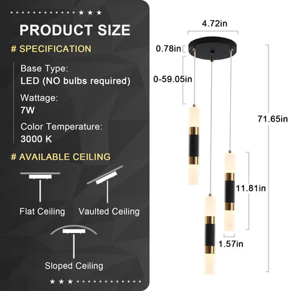 3-Light LED Pendant Lights for Kitchen Island