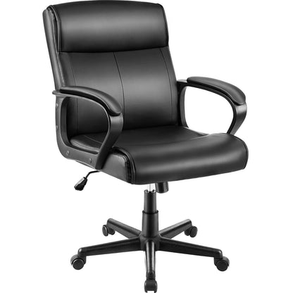 Office Chair Mid Back Desk Chair Adjustable High Ergonomic Computer PU Leather Chair with Lumbar Support Study Chair