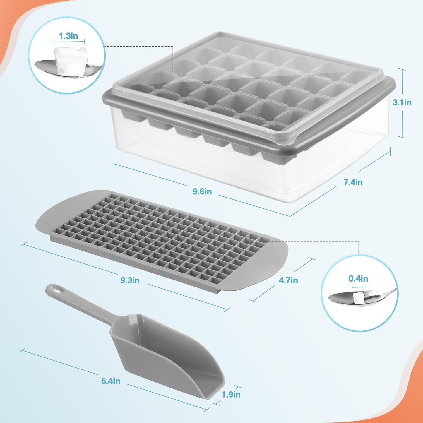 Ice Cube Tray Set with Lid and Scoop