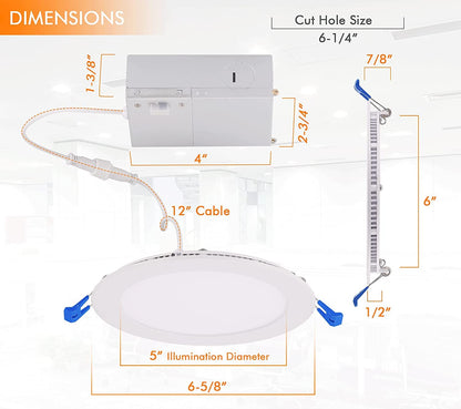 6 Pack CLOUDY BAY Dimmable Recessed Lighting