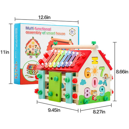 Aozzy Montessori Busy House Toy, 6 in 1 Wooden Activity Cube for Toddlers 1-3 with Xylophone Digital Screws, Sensory Toys for Toddler, Fine Motor Skills, Birthday Gift for Toddler