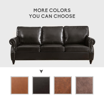 Dreamsir 79'' Traditional Faux Leather Sofa Couch with Nailhead Trim, Classic 3-Seater Couch with Rolled Arms for Living Room, Bedroom, Apartment, Easy Assembly (Charcoal)