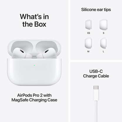 Apple AirPods Pro 2 Wireless Earbuds, Bluetooth Headphones, Active Noise Cancellation, Hearing Aid Feature, Transparency, Personalized Spatial Audio, High-Fidelity Sound, H2 Chip, USB-C Charging