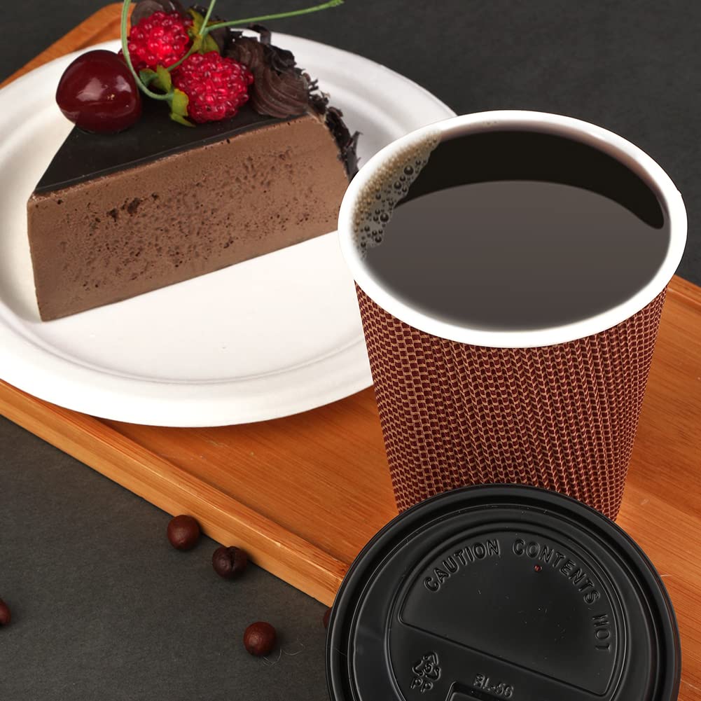 Wuadua 12 oz Disposable Insulated Coffee Cups with Lids, 50 Packs Disposable Coffee Cups for Hot Beverage Drinks, Coffee Tea Drinks To-go Office Car and Party