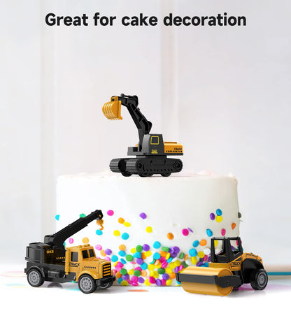 Geyiie Alloy Small Construction Cars Vehicles, Die Cast Mini Construction Truck Toys, Heavy Duty Bulldozers Excavator Cement Dump Toys Outdoor Easter Gifts for Kids Toddler
