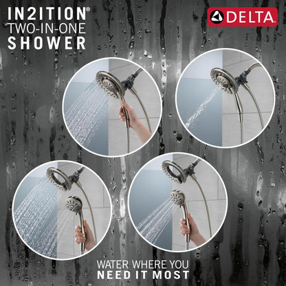 Delta Faucet 4-Setting In2ition 2-in-1 Dual Shower Head with Handheld, Brushed Nickel Round Shower Head with Hose, Detachable Shower Head, Hand Held Shower Head, SpotShield Stainless 75486CSN