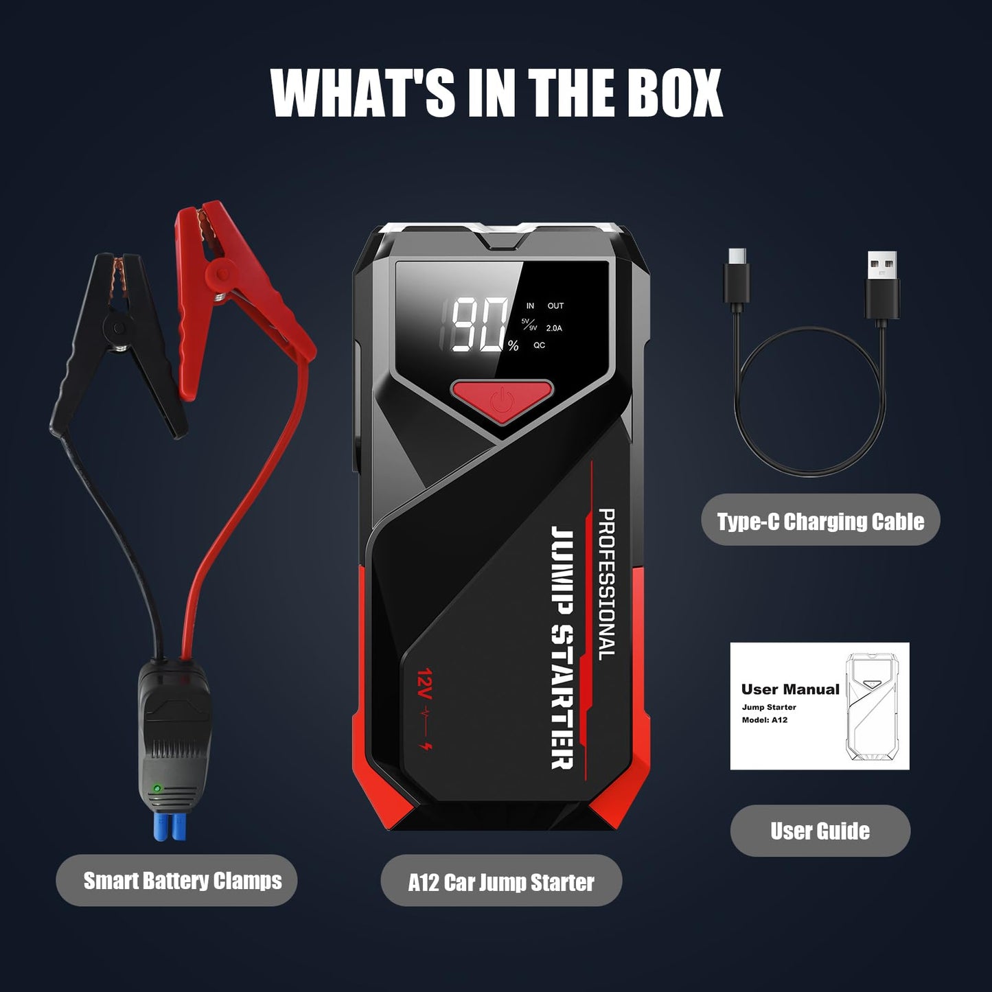 2500A PowQ Car Jump Starter with Flashlight