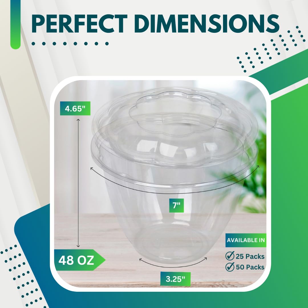 Green Direct 48 oz. Disposable Salad Bowls with Lids - for Meal Prep, Lunch, Serving, To go bowls with lids - Pack of 50