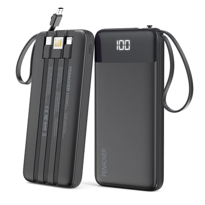 Portable 10000mAh Power Bank with Built-in Cable