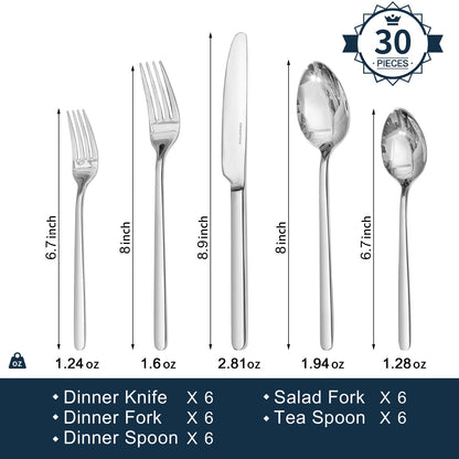 30-Piece KINGSTONE Stainless Steel Flatware Set