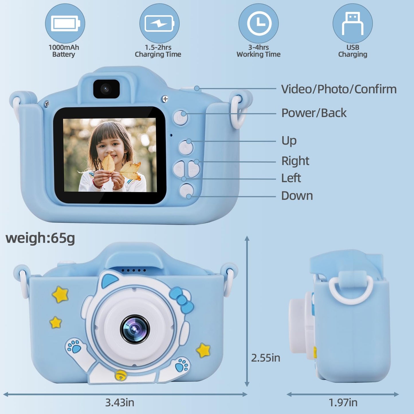 Kids Camera, 48MP Digital Camera for Kids Video Recorder 1080P with 32GB SD Card, IPS 2 Inch Screen Toddler Camera Christmas Birthday Gifts Toy for Aged 3-12 Boys and Girls
