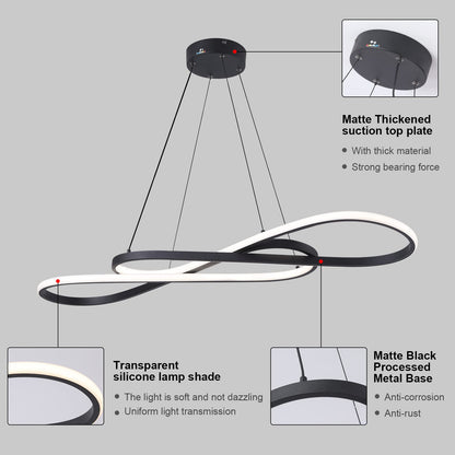 Afaoel Modern LED dimmable Chandelier 45W Color Temperature 3000K-4000K-5000K Creative Design Suitable for Living room Dining room Kitchen Island Bedroom foyer Note The shape (Black, 40 Inch)