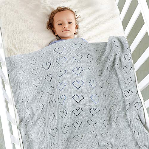mimixiong 100% Cotton Neutral Baby Blanket Knit Cellular Receiving Crib Nursery Swaddling Blankets for Newbron Baby Size 40x30 Inch