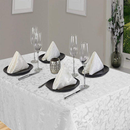 Lahome Elegant Damask Jacquard Tablecloth - Polyester Fabric Spillproof Water Resistant Washable Table Cover for Kitchen Dining Room Wedding Party Home Decor (White, Rectangle - 60" x 84")
