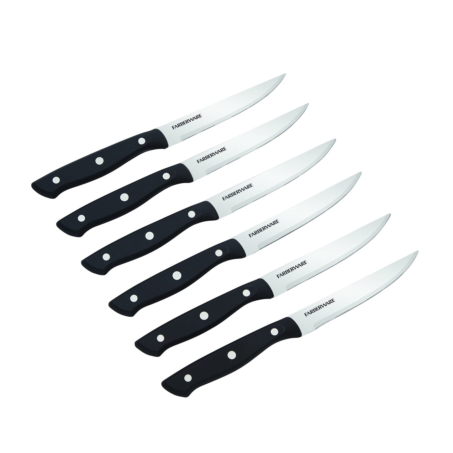 Farberware Triple Riveted Steak Knife Set, 6-Piece, High-Carbon Stainless Steel Knife Set, Razor-Sharp Steak Knife Set with Fine Edge Blades, Black