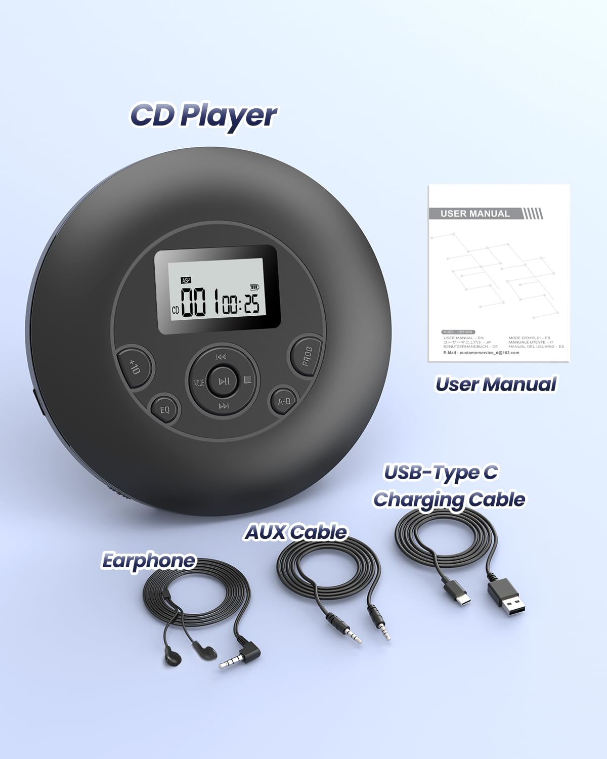 Desobry Portable CD Player with Rechargeable Battery