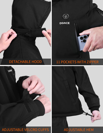 DOACE Heated Jacket Soft Shell for Men Women, Heated Jacket Warm Coat with 12V 14400mAh Battery Pack, S