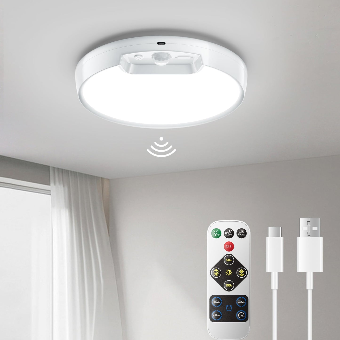 Rechargeable Motion Sensor Ceiling Light with Remote