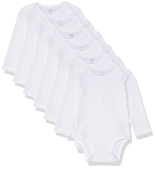 Amazon Essentials Unisex Babies' Long-Sleeve Bodysuits, Pack of 6, White, 0-3 Months