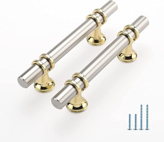 Leulan 10 Pack Kitchen Cabinet Handles Brushed Brass Gold and Nickel Cabinet Handles 3 Inch Hole to Hole Cabinet Pulls Dresser Drawer Pulls Cabinet Hardware