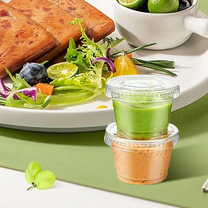Plastic 1oz Condiment Cups with Lids - 120 Sets