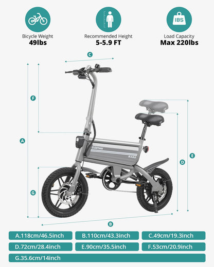 Gotrax Nano 14" Folding Electric Bike, Max Range 25Miles(Pedal-Assist) & Max Speed 15.5Mph, Power by 350W Motor, Adjustable Seat & Dual Fenders, Commuter Electric Bicycle for Adults/Teens White