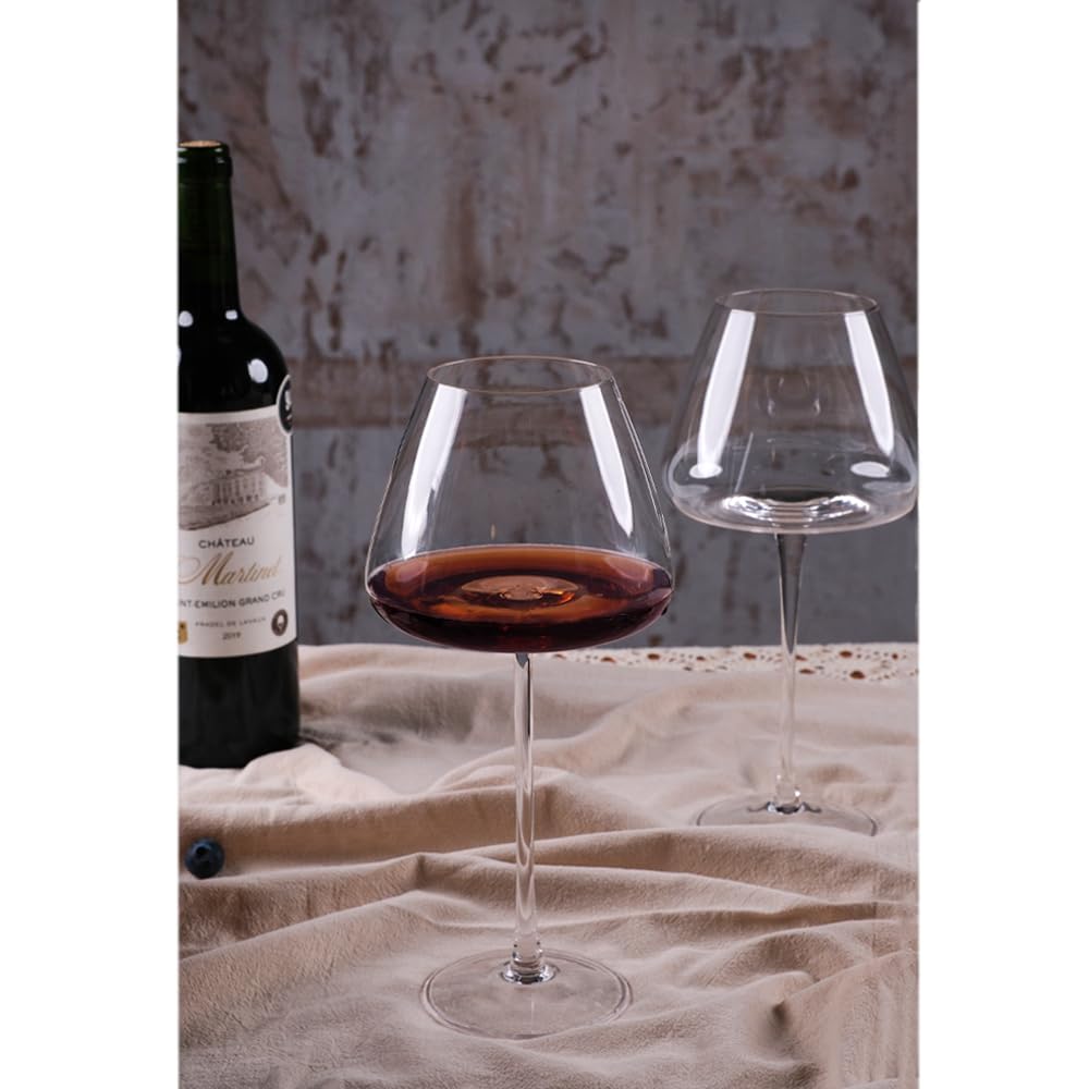 22oz Red and White Wine Glasses Set of 4, Long Stemmed Crystal-clear Drinking Glasses with Unique Concave Base for Better Wine Tasting