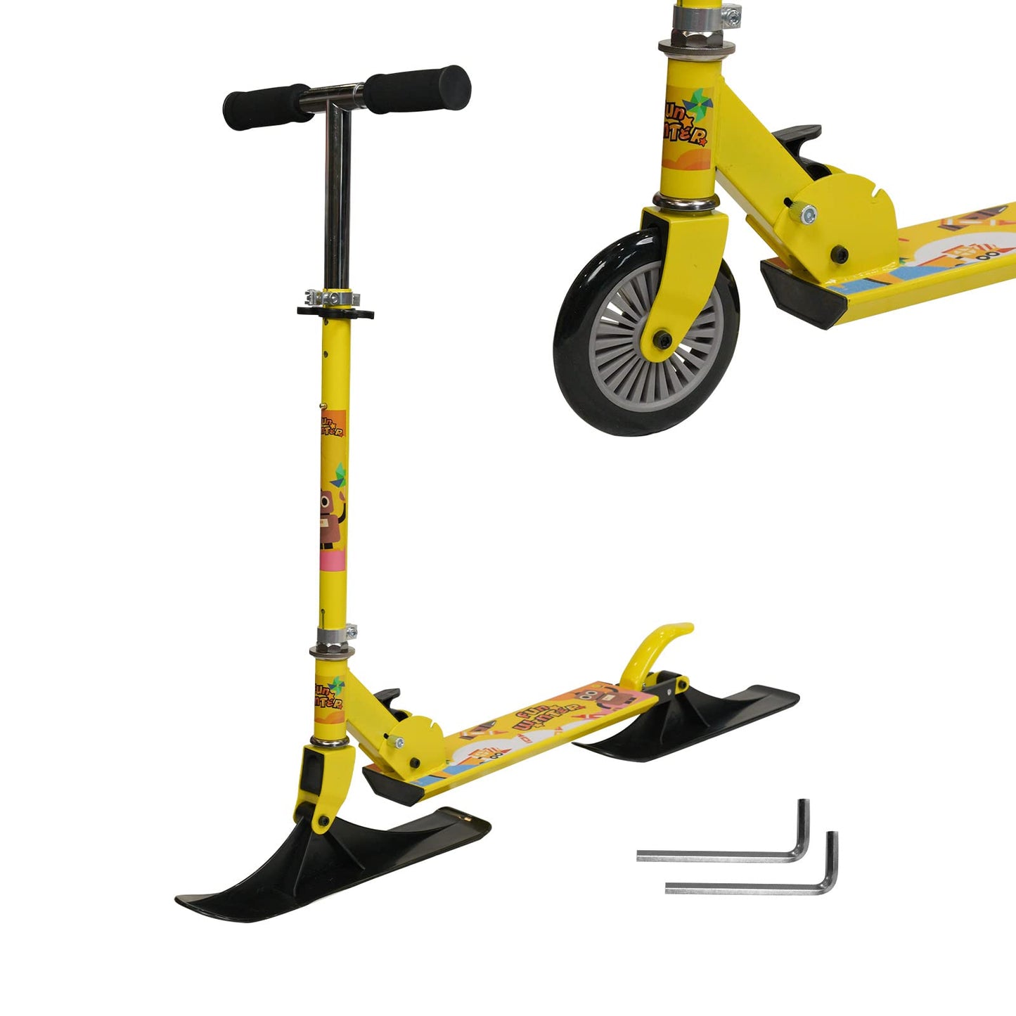 FunWater 2-in-1 Kids Kick Scooter, Snow Sled Kick Scooter Conversion Kit, Foldable Body, Light Weight, Adjustable Height Handle, Toddler Scooter for Kids