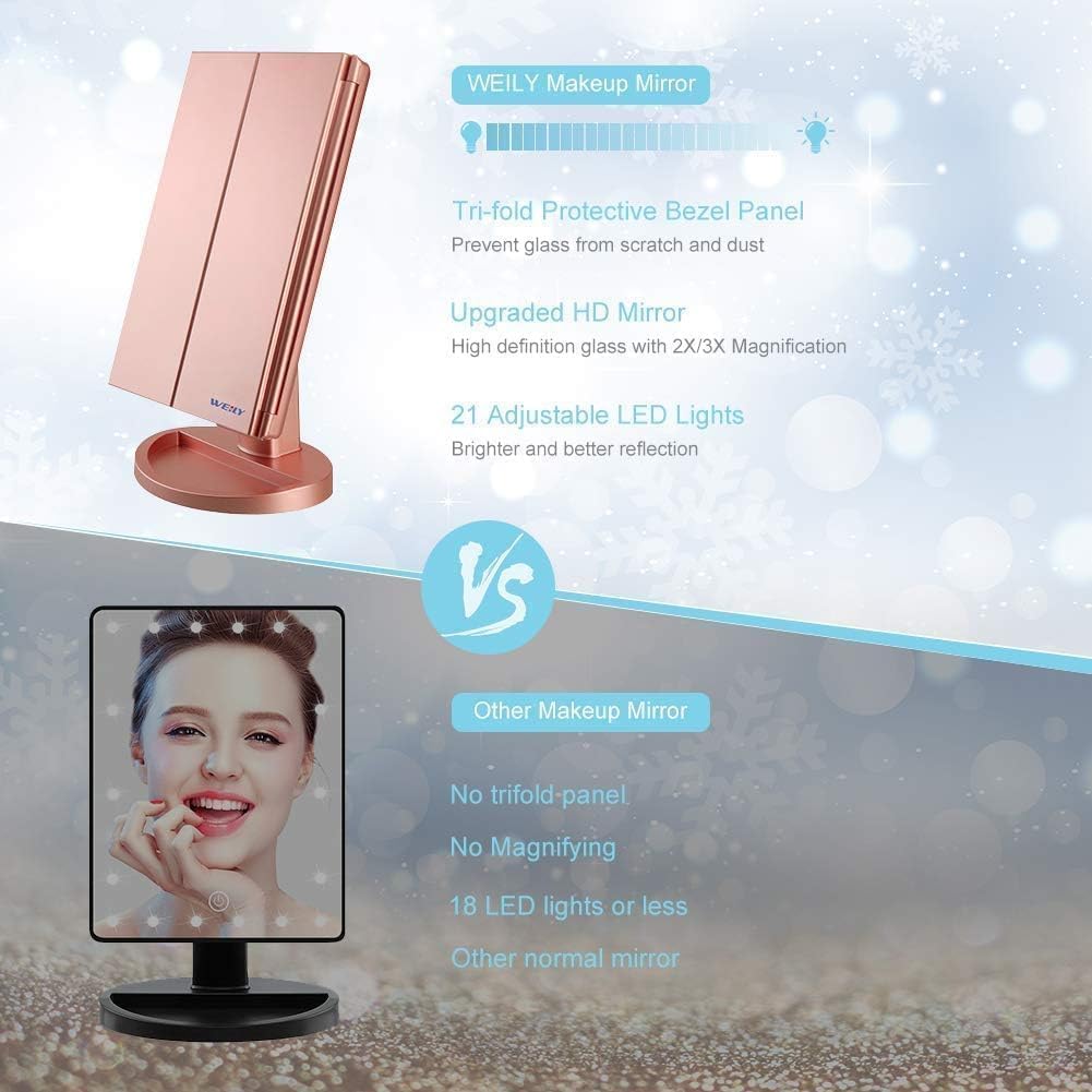 WEILY LED Touch Screen Makeup Mirror with Magnification