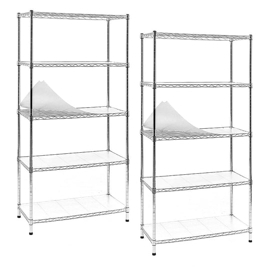EFINE 2-Pack Chrome 5-Shelf Shelving Unit with 5-Shelf Liners, Adjustable, Metal Wire Shelves, 150lbs Loading Per Shelf, Shelving Units and Storage for Kitchen and Garage (30W x 14D x 60H)