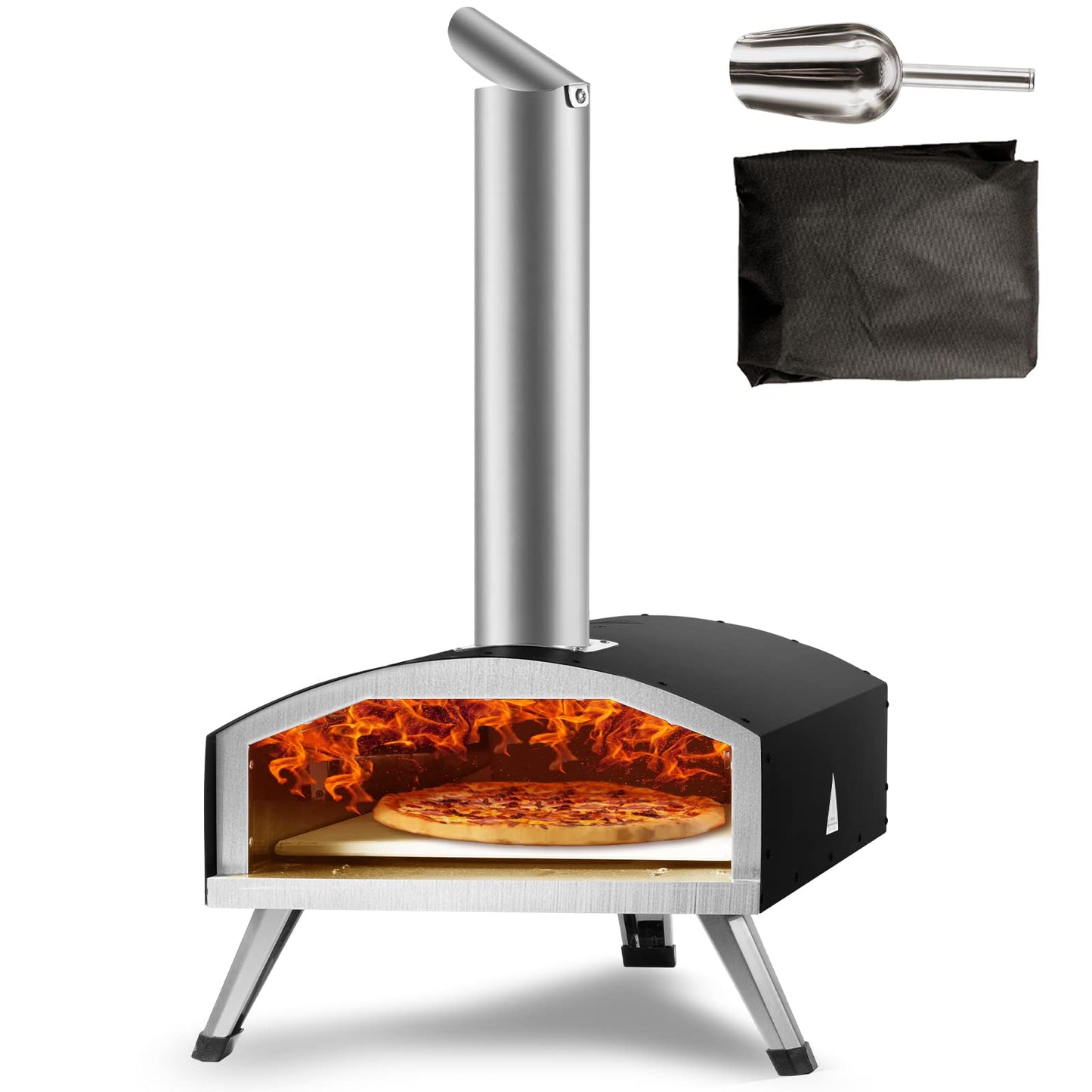 VEVOR Outdoor Pizza Oven, 12-inch Pellet and Charcoal Fire Pizza Maker, Portable Outside Stainless Steel Ovens with Pizza Stone, Waterproof Cover, Shovel, Wood Burner for Backyard Camping, Black