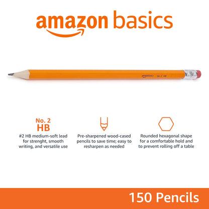 Amazon Basics Pre-Sharpened #2 Pencils, 150 Count