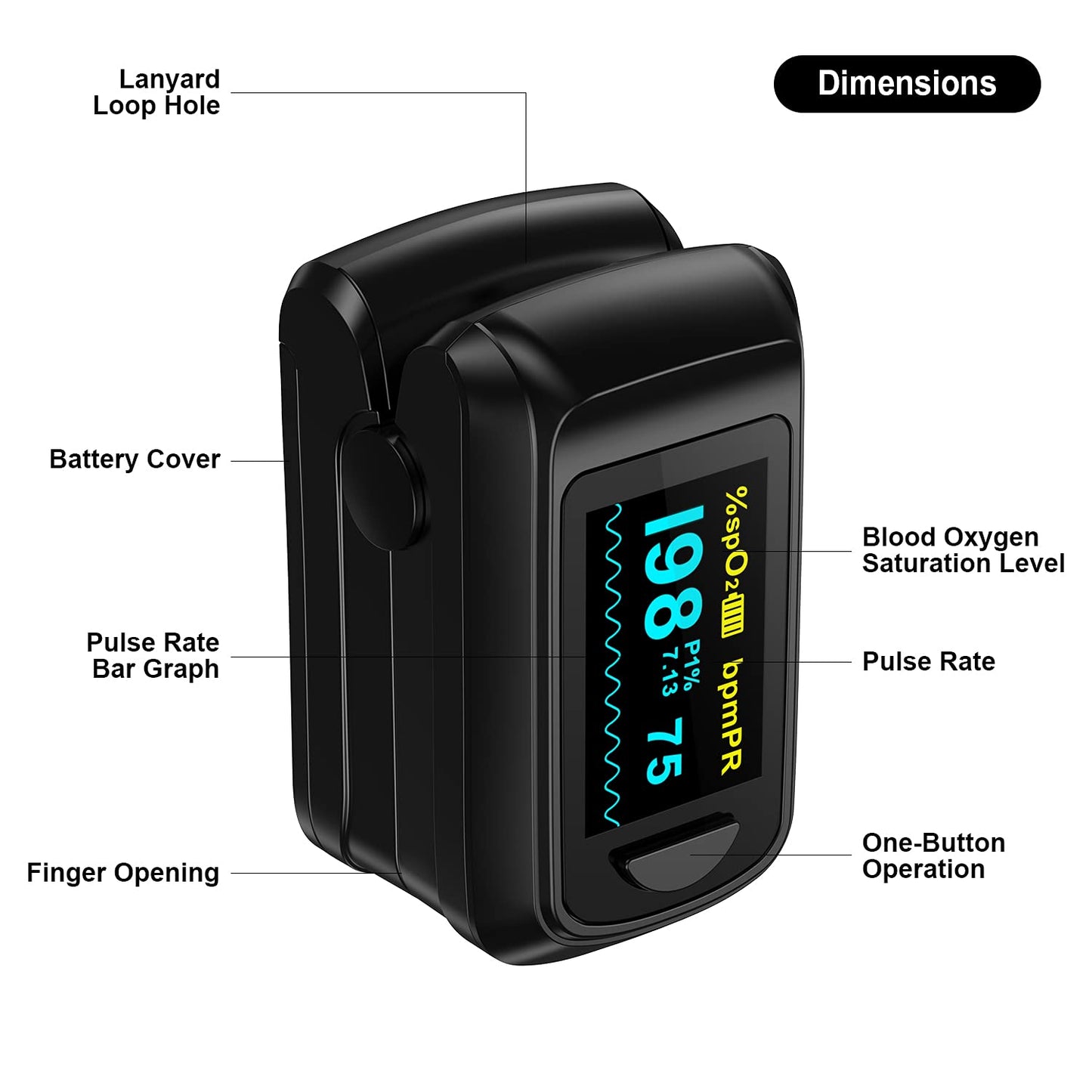 Fingertip Pulse Oximeter Blood Oxygen Saturation Monitor, Heart Rate and Fast Spo2 Reading Oxygen Meter with OLED Screen AAA Batteries