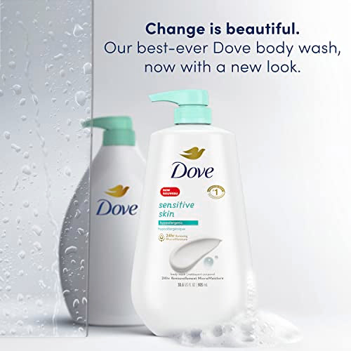 Dove Body Wash 3 Count with Pump Sensitive Skin Hypoallergenic, Paraben-Free, Sulfate-Free, Cruelty-Free, Moisturizing Skin Cleanser Effectively Washes Away Bacteria While Nourishing Skin 30.6 oz