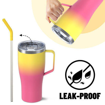 Luxfuel 50oz Tumbler with Handle and Straw, Double Wall Vacuum Insulated Stainless Steel, Includes 2 Lids, Keeps Drinks Cold for 24 Hours, Travel Mug Fits Car Cup Holder