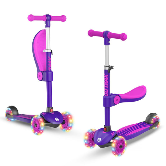 Gotrax KS3 Kids Kick Scooter, LED Lighted Wheels, Adjustable Height Handlebars and Removable Seat, Lean-to-Steer & Widen Anti-Slip Deck, 3 Wheel Scooter for kids Ages 2-8 and up to 100 Lbs (Purple)