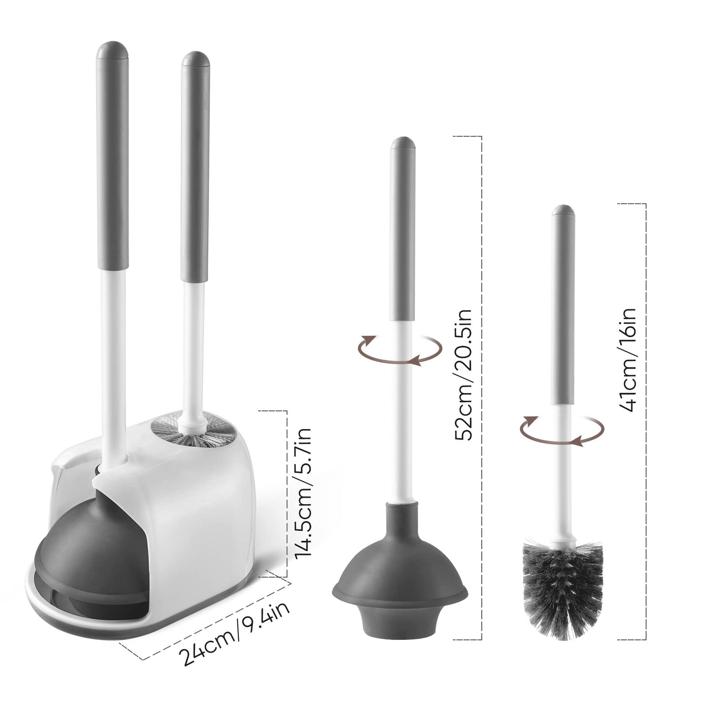 Eyliden Toilet Plunger and Brush, 2 in 1 Toilet Bowl Brush Plunger Set with Holder, Bathroom Cleaning Tools Combo with Caddy Stand (White)