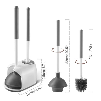Eyliden Toilet Plunger and Brush, 2 in 1 Toilet Bowl Brush Plunger Set with Holder, Bathroom Cleaning Tools Combo with Caddy Stand (White)