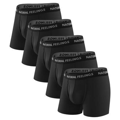 Natural Feelings Mens Underwear Bamboo Viscose Boxer Briefs Comfy Breathable Underwear for Men with Open Fly 5-Pack M
