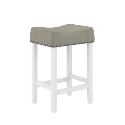 Nathan James Hylie Nailhead Wood Counter Height Kitchen Bar Stool, 24", Gray/White