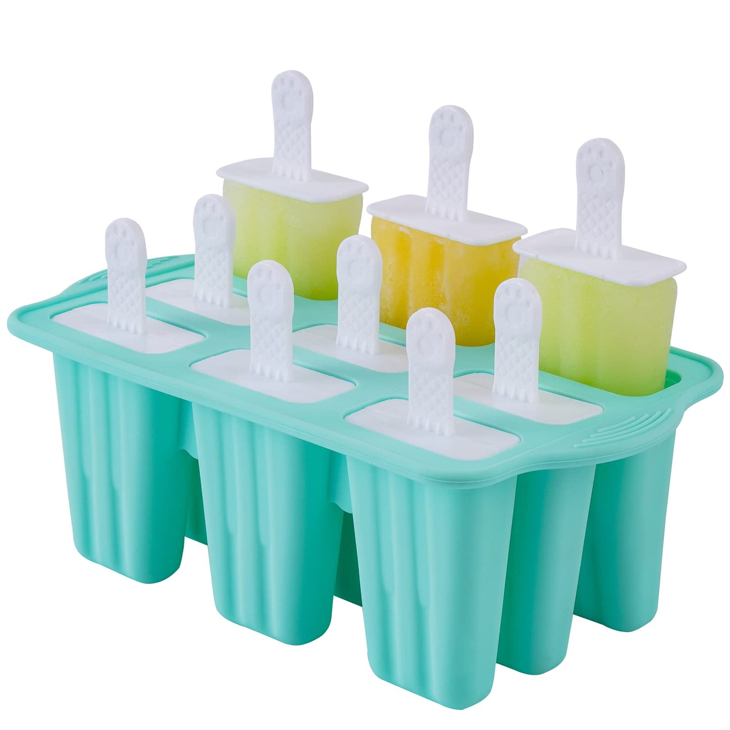 Popsicle Molds, 9 Pieces Silicone Ice Pop Molds Popsicle Mold Silicone BPA Free Reusable Sticks Easy Release Ice Pop Make (Green, 9 CavitIES)