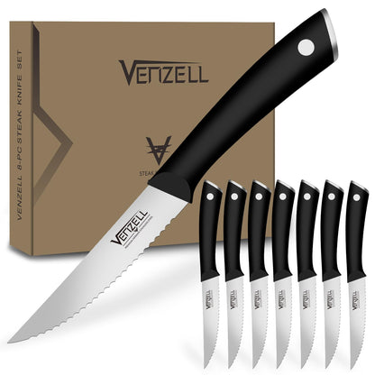 VENZELL Premium 8-Piece Serrated Steak Knife Set