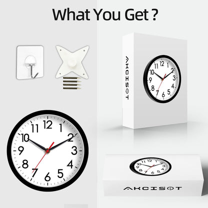 AKCISOT Silent 8 Inch Battery Operated Wall Clock