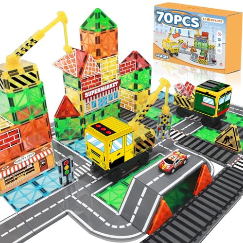 70 Piece Magnetic Building Tiles STEM Construction Set
