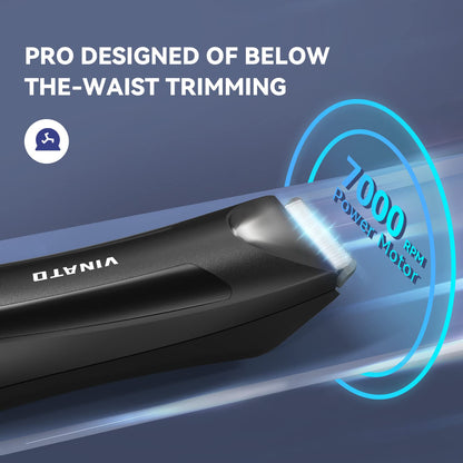 VINATO Electric Body Hair Trimmer -Groin Hair Trimmer for Men, USB Recharge Dock Replaceable Ceramic Blade, Male Hygiene Razor, 90 Mins Battery Life
