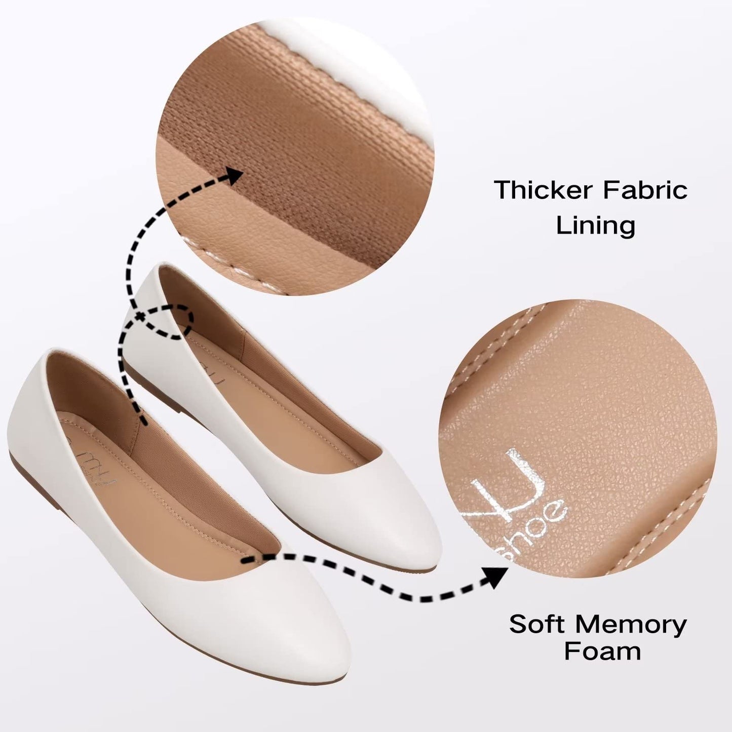 MUSSHOE Flats Shoes Women Pointed Toe Basic Womens Flats,White PU 10